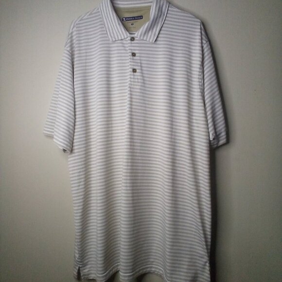 Pebble Beach Polo Shirt Men XXL Short Sleeve Performance Stripe White Tan - Picture 1 of 14